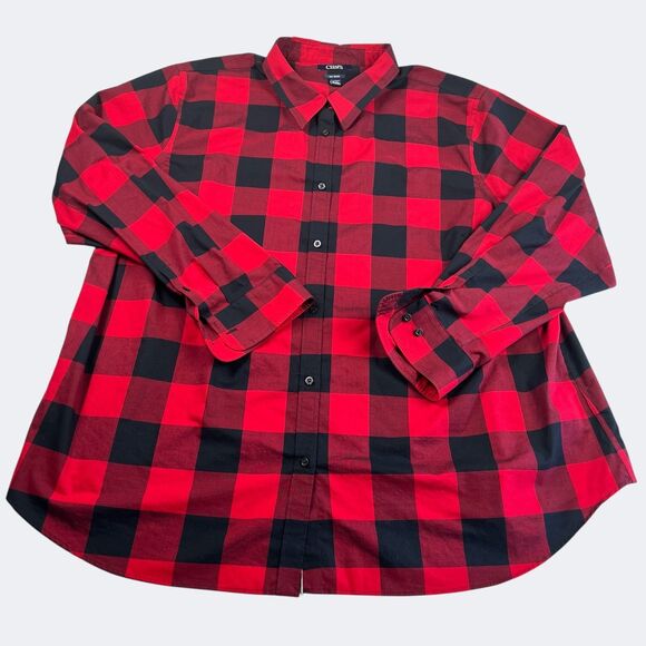 Chaps No Iron Button Front Shirt Red Black Buffalo Plaid Fall Top Long Sleeve 2X - Picture 1 of 10